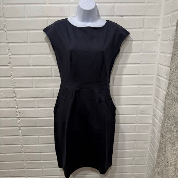 Quince NWT Ultra Stretch Ponte Cap Sleeve Dress Navy Blue Sheath Sml Classic - Picture 5 of 14